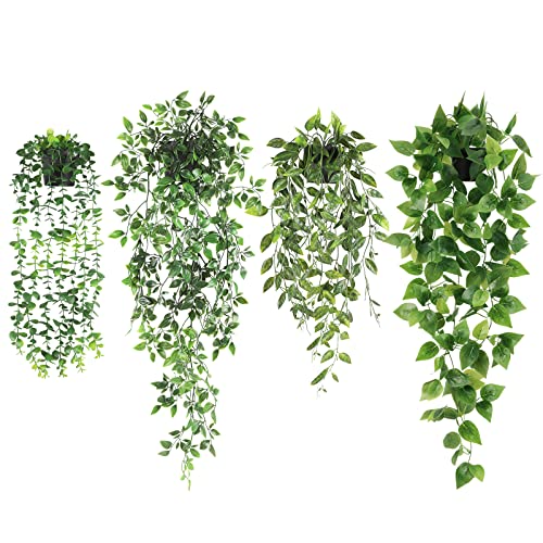artificial hanging garden plants 4 Pack Artificial Hanging Plants – libertyhomestore.com