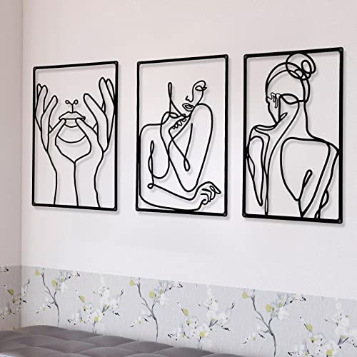 3 Pieces Metal Minimalist Abstract Woman Wall Art