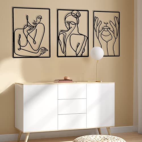 3 Pieces Metal Minimalist Abstract Woman Wall Art