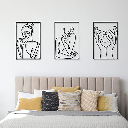 3 Pieces Metal Minimalist Abstract Woman Wall Art